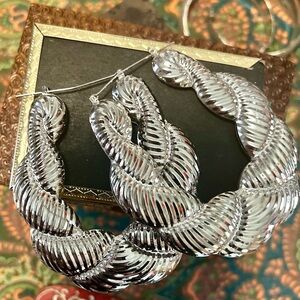 Silver Twisted Hoop Statement Earrings